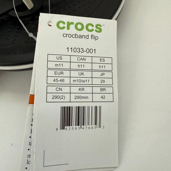 NWT Crocs Crocband Flip Black White Stripe Men's 11 Women's 13 - Picture 8 of 11